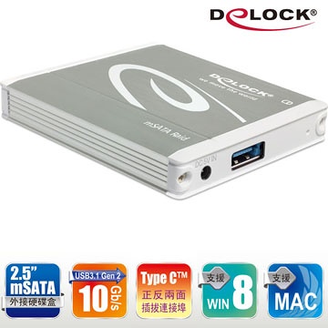 Delock Enclosure Superspeed 10Gb/s Type -C > mSATA x 2 Raid