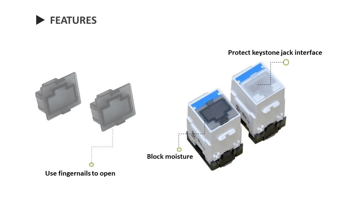 Die Staubschutzhülle der Ethernet-Trapezbuchse hält Ihre modulare Buchse sauber und schützt vor Feuchtigkeit.