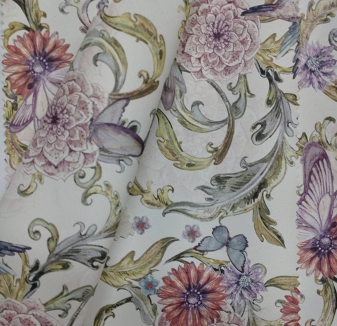 Eco-friendly Flowers UV Printing  R-PVB Synthetic Leather Fabric