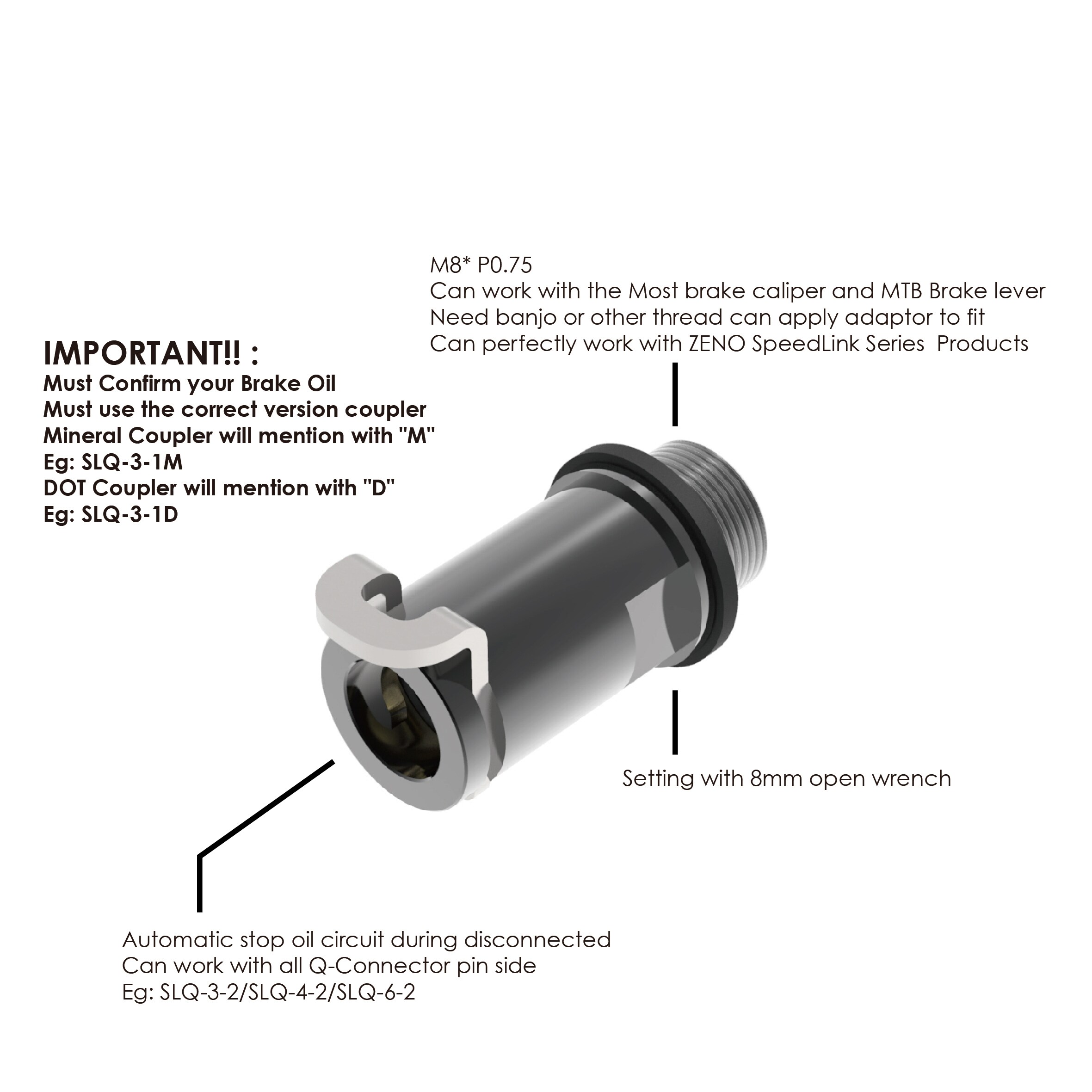 Lite Bicycle Brake Hydraulic Coupler Socket Side with thread M8*P0.75