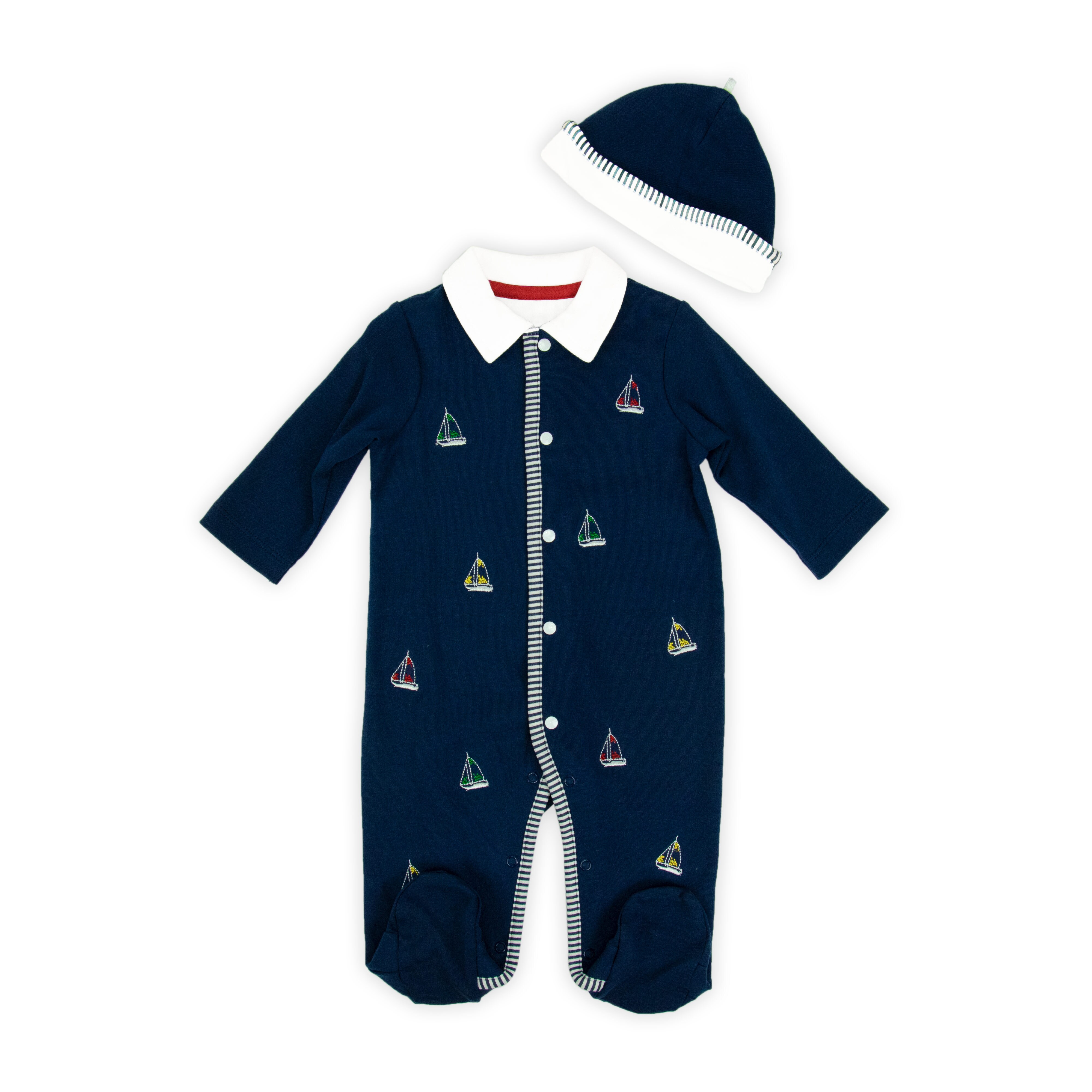 Custom Newborn Navy Blue Footie Yachting onesie Pajamas Taiwantrade