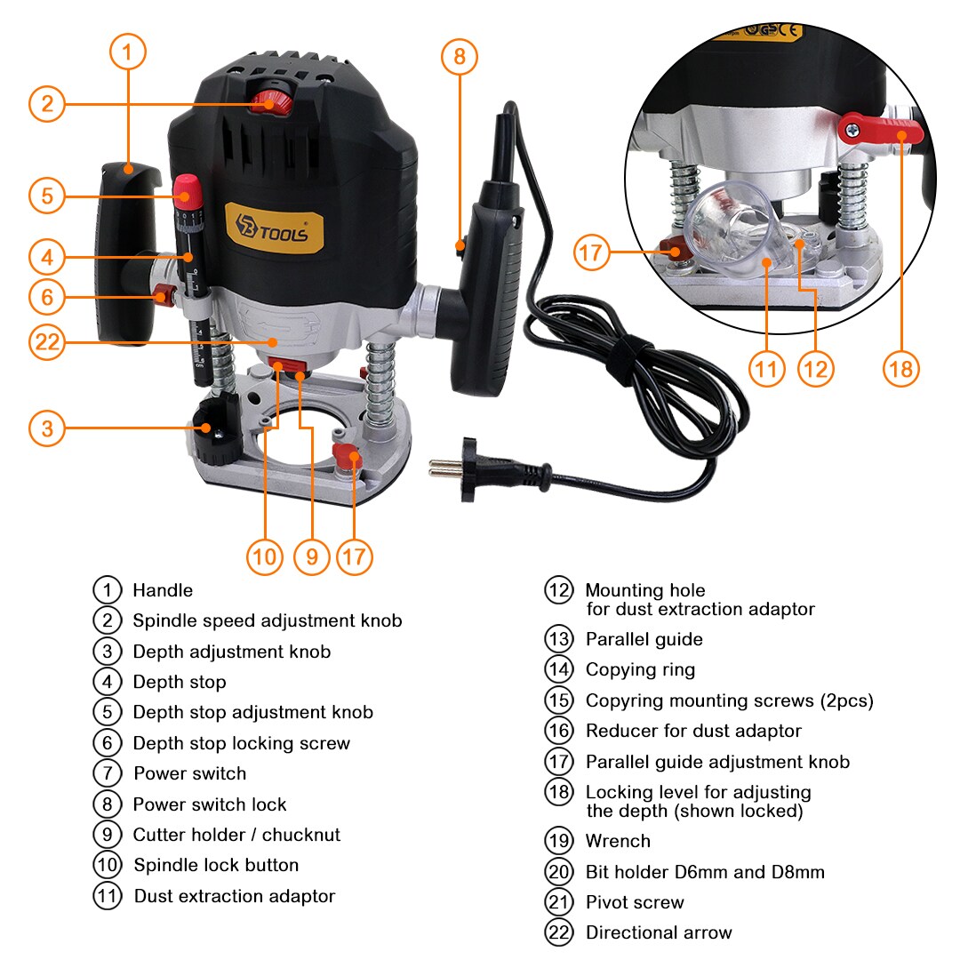 Professional 1200W Variable Speed Wood Router with Dual Collet System 6 ...