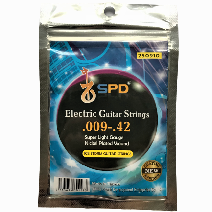 SPD Electric Guitar Strings, ICE STORM, Nickel Wound .009-.042, Super Light Gauge  (Aluminum Foil Zipper Bag)