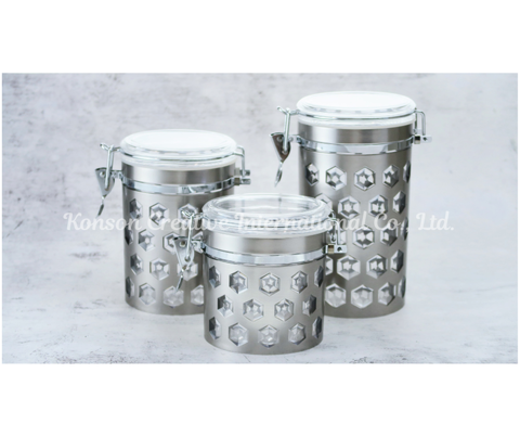 3-Piece Acrylic Canister Set with Airtight Clamp Lids, Food