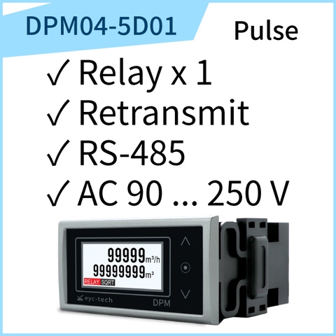 eyc-tech DPM04 Flow Totalizer (In:Pulse,Out:Display+1 Relay+RS-485+Analog output,AC90~250V/50~60Hz)