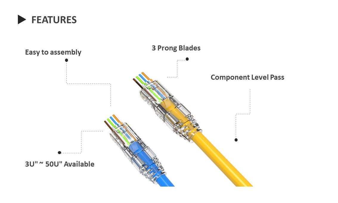 the easy RJ45 Arc latch design can make your brand more value and good test report, the perforated design, makes it the easy installation.