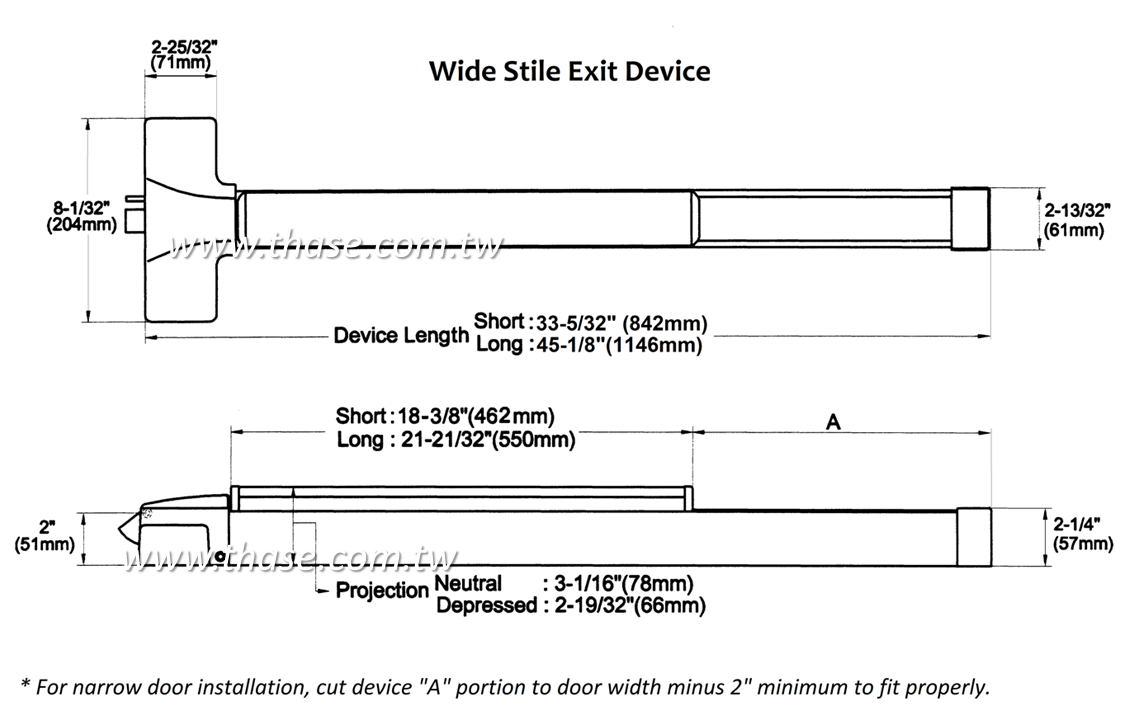 Rim Exit Devices, Panic Bar, ANSI Grade THASE ENTERPRISE, 53 OFF