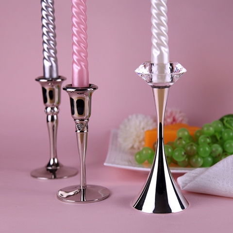 Metal Candlestick, Diamond Shape Candlestick for Taper Candle, Metal Candle Stand with Crystal Diamond Holder