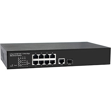 8-Port 10/100M   2-Port Giga uplink (1xTP 1xSFP) Desktop Web Smart Passive 24V PoE Switch