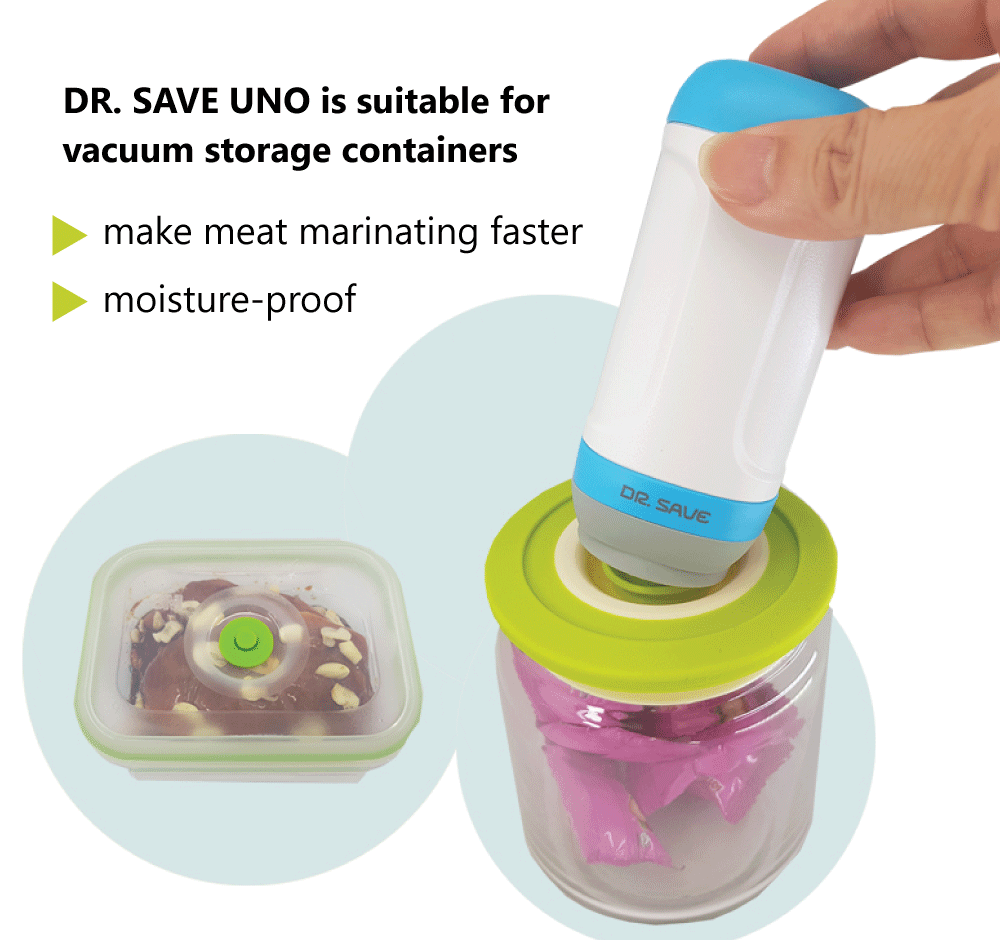 Food Saving Handheld Vacuum Sealer DR. SAVE UNO Food Set with 10 vacuu