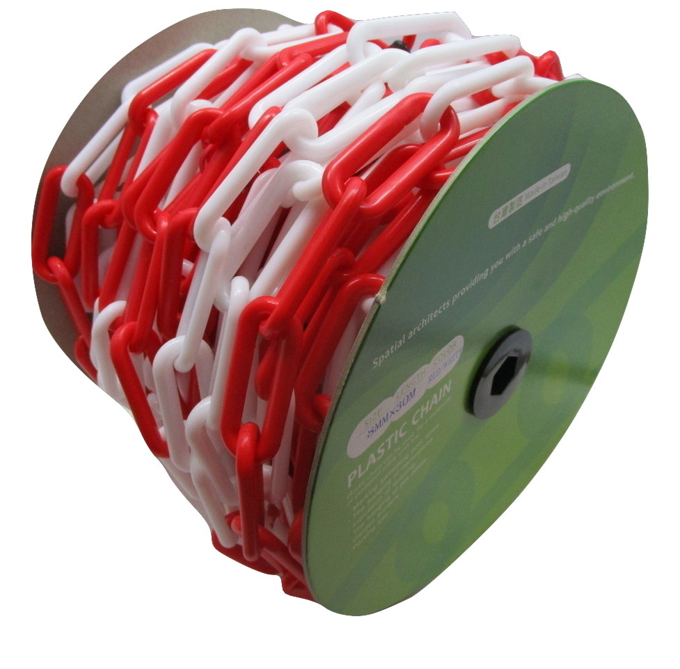 Plastic Safety Chains White and Red 6mm long link 50 Meter roll