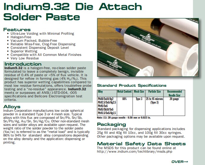 Indium9.32 Die Attach Solder Paste | Taiwantrade.com