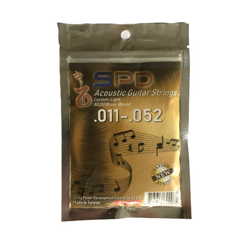 SPD Acoustic Guitar Strings,80/20 Brass Wound .011-.052, Custom Light Tension (Aluminium foil zipper bag)