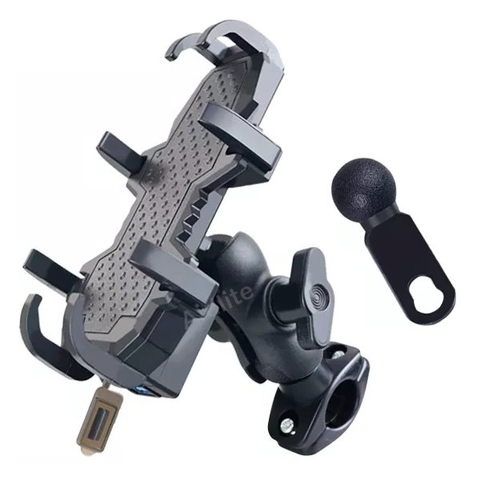 Motorcycle Mobile Phone Holder w/USB Charger Handlebar Mirror Bar Mount