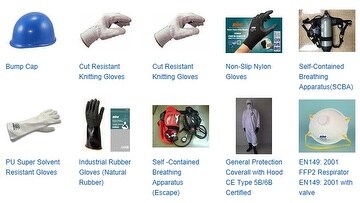 Masks , Ear plugs, Coveralls, Gloves, Face Shield, Respirators ...
