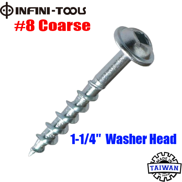 PocketHole Screws 11/4 inch, 8 Coarse, WasherHead, 250Piece