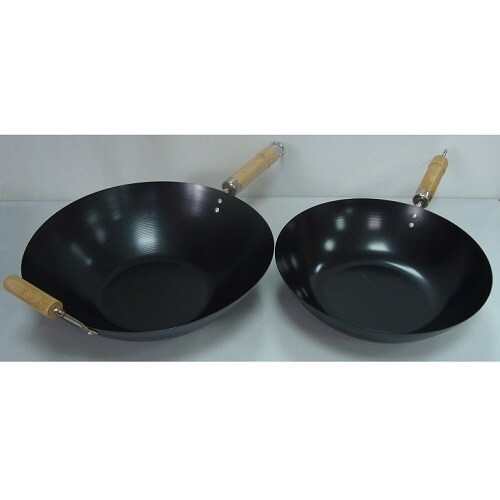 Carbon Steel NonStick Chinese Wok with wooden handle 8" 9.5" 20cm 24cm