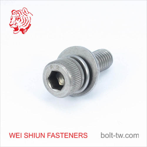 SEMS Screw DIN912 Knurled Cap Head Stainless Steel A2 Screw with Washer