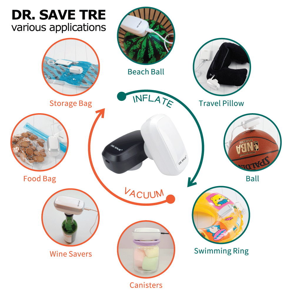 DR. SAVE DUO vacuum pump with air pump can be used for clothes storage, food Food preservation, travel, outdoor, camp