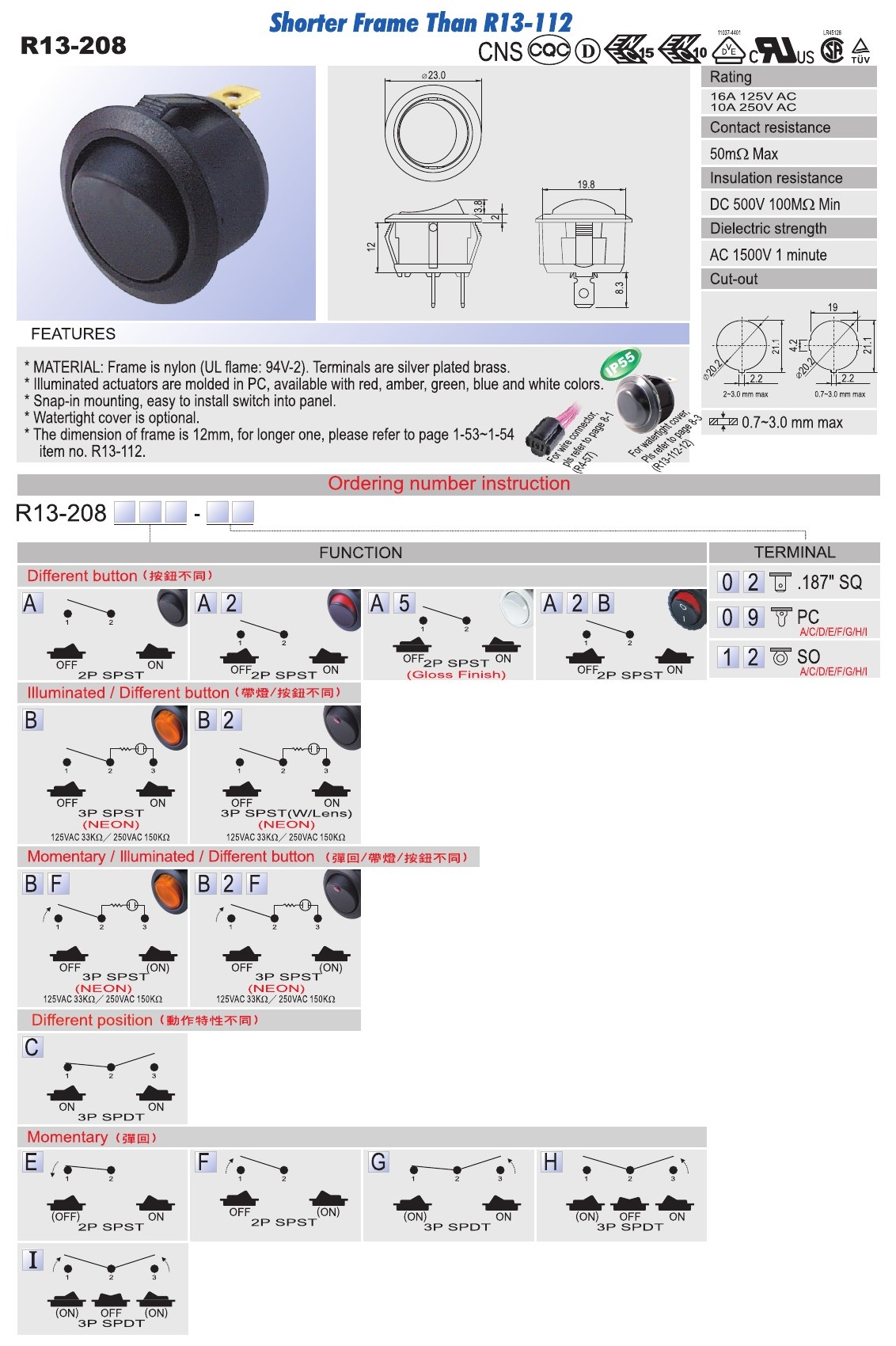 Rocker Switch AC SCI R13 208 Taiwantrade