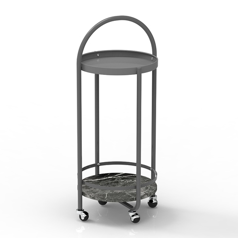 2 Tier Metal Rolling Side Table - Gray