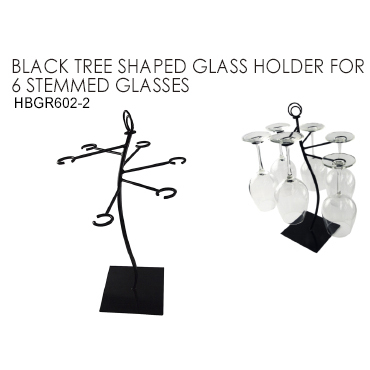 BLACK TREE SHAPED GLASS HOLDER FOR 6 STEMMED GLASSES