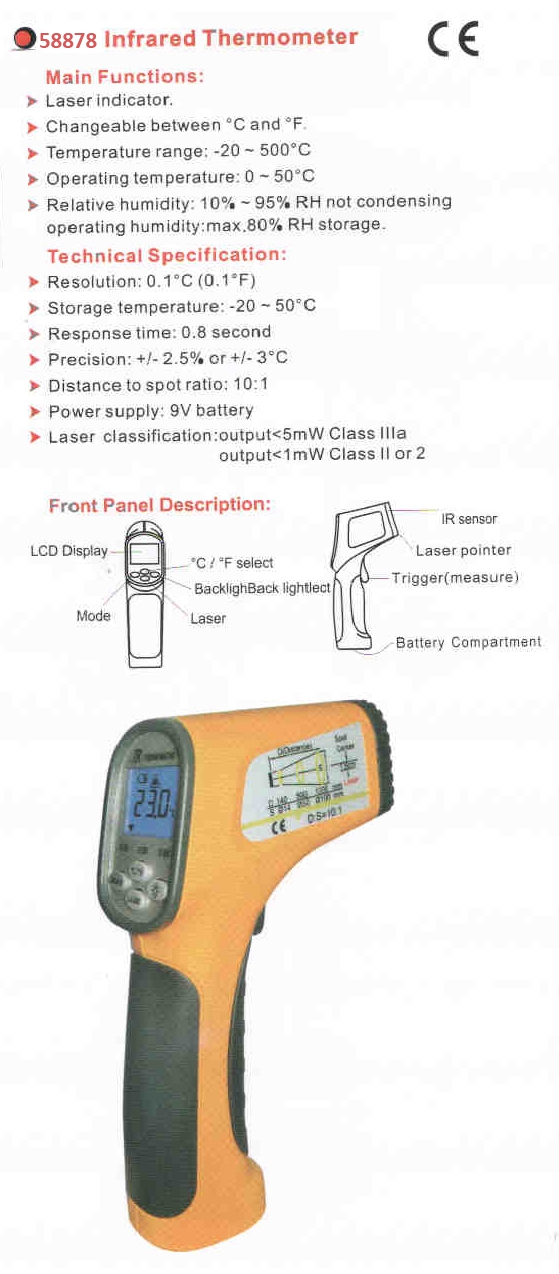 Infrared Thermometer 20 500 °C, 9V battery GAMELA ENTERPRISE CO., LTD.