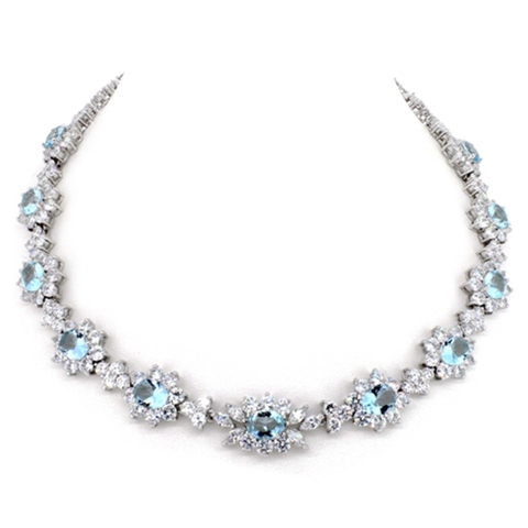 light blue flower CZ Wedding Bridal Jewelry