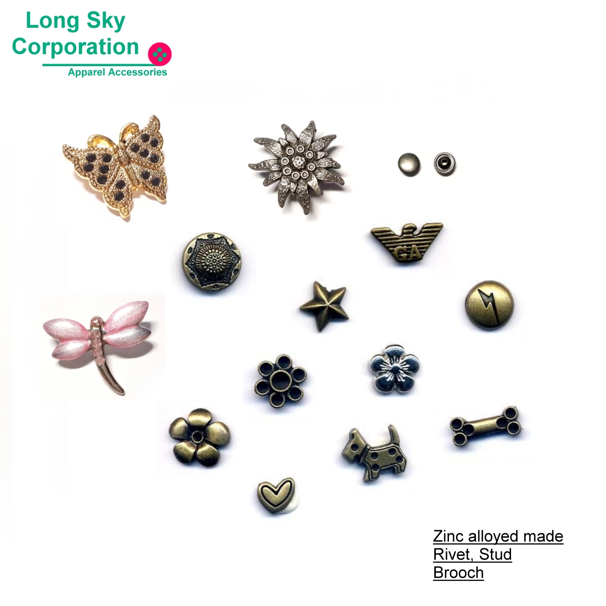 Zinc alloyed metal made Rivet, Stud and Brooch Taiwantrade