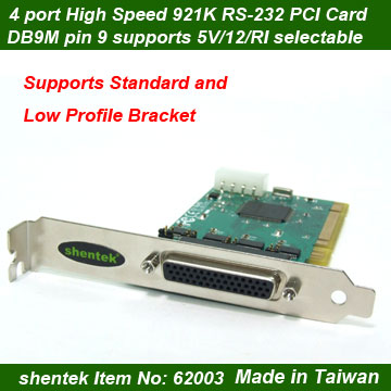 4 port High Speed 921K Serial RS-232 PCI Card Power Supports 5V/12V/RI,RS232