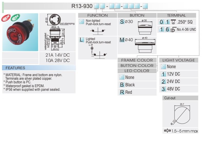 Emergency Stop Switch DC SCI R13 930 Taiwantrade