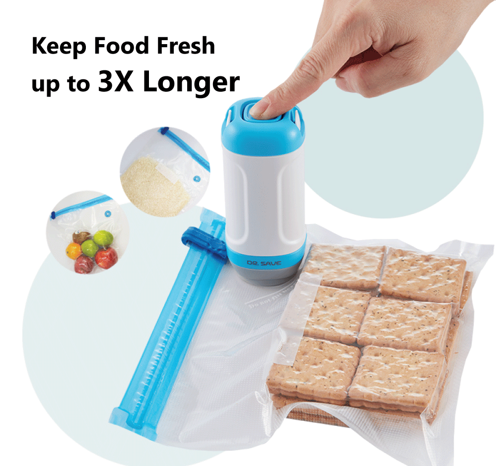 DR. SAVE UNO Handheld Vacuum Sealer can keep food fresh up to 3X longer.