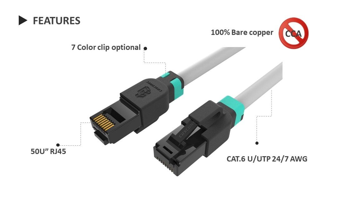 El cable de conexión de escorpión Cat.7 puede ensamblar sus propios clips de color, hace que su cable de conexión sea más fácil de identificar, puede cambiarlo usted mismo.