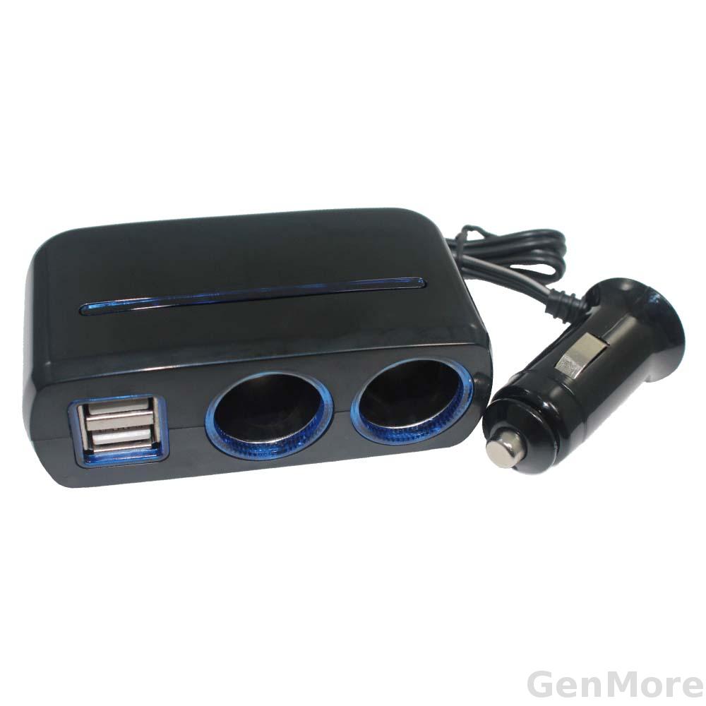 80w 2 socket cigarette lighter splitter w dual usb output 0 6 m
