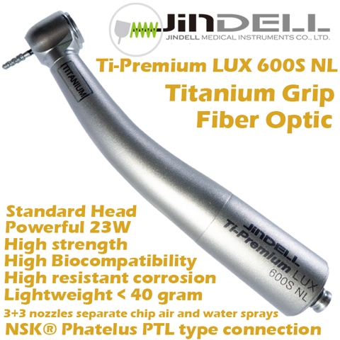 Ti-Premium LUX 600S NL-Truly TITANIUM FIBER OPTIC Handpiece with NSK® Type connection, Standard Head, 3+3 water Spray