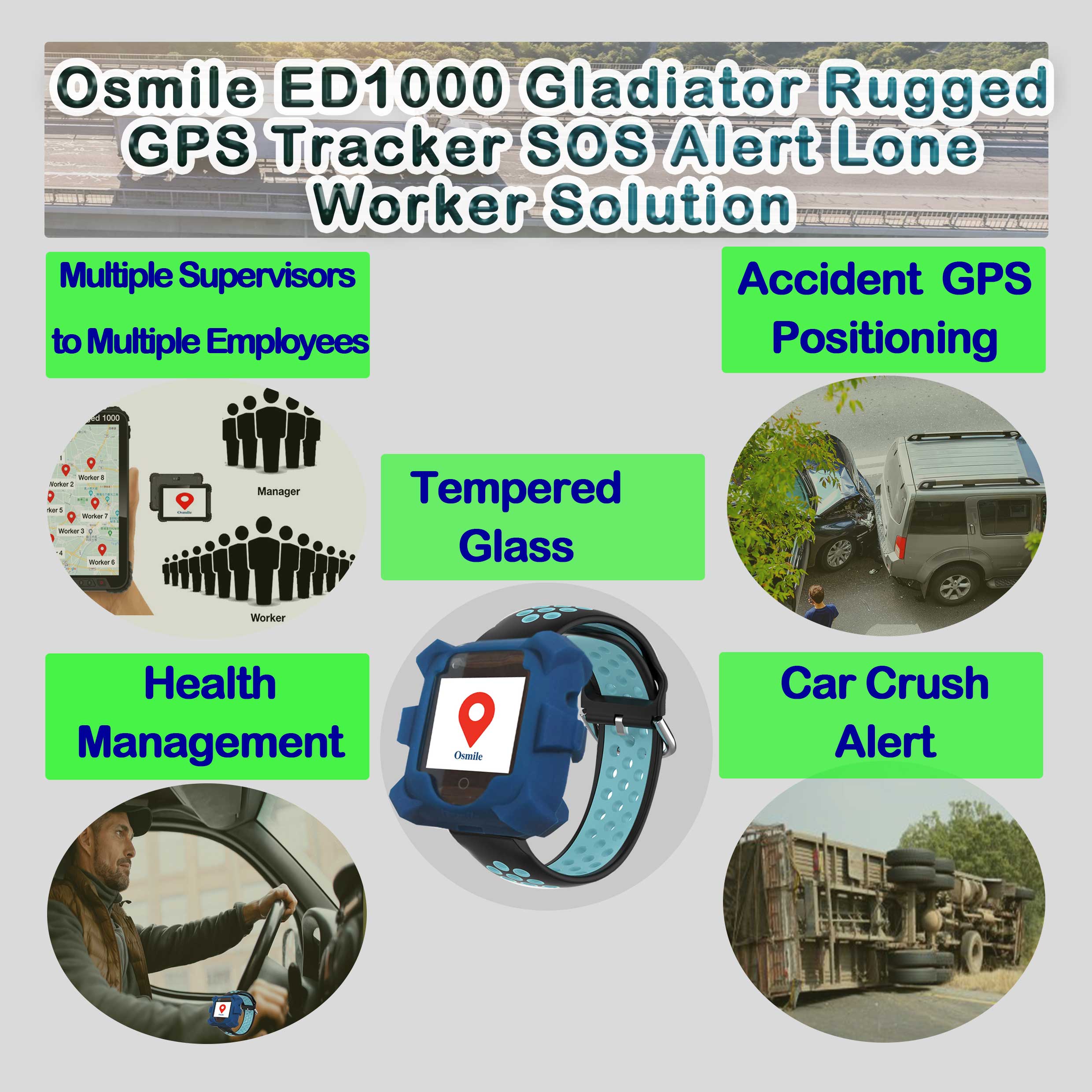 Osmile ED1000 Gladiator Rugged GPS Tracker SOS Alert Lone Worker ...