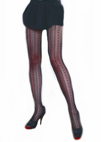 Legwear, Deparee Fashion Jacquard Pantyhose-Vertical Stripe & Zag Pattern