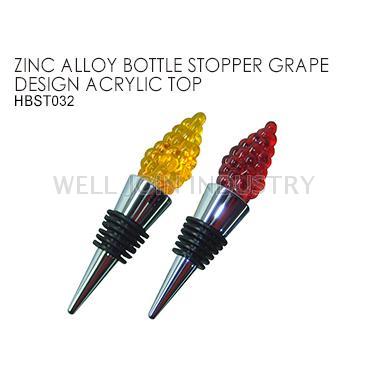 ZINC ALLOY BOTTLE STOPPER GRAPE DESIGN ACRYLIC TOP