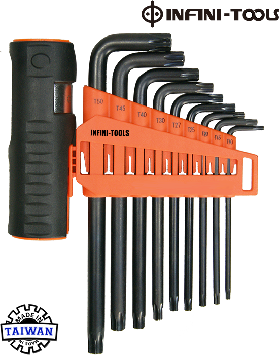 Long Arm Tamper Proof Star Hex Allen Key Wrench Set ,9 PC With Turball