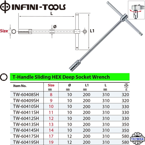Professional Sliding T-Handle T-Bar Metric Hexagon Socket Wrench